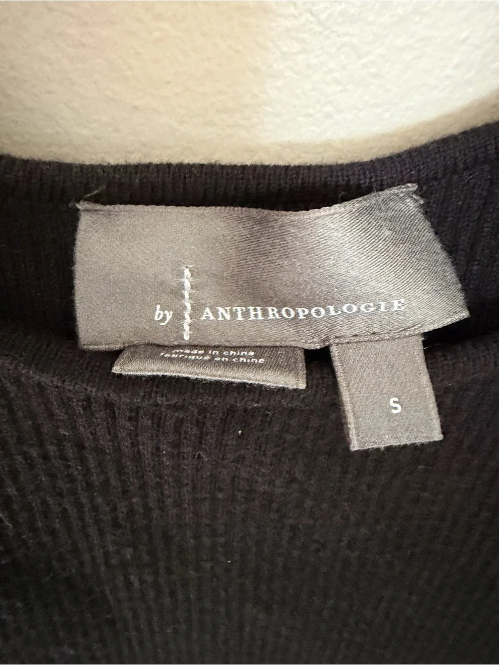 Anthropologie Black Ribbed Top with Black & White Floral Puff Sleeves